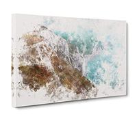 The Cliffs of the Jurassic Coast Watercolour Canvas Print | Gallery Wrapped 30mm Frame Wall Art | 30x20 inches | Ready to Hang | Modern Seascape Picture | Living Room Bedroom Lounge Office