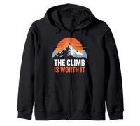 The Climb Is Worth It Mountain Sunset Minimalist Motivation Zip Hoodie