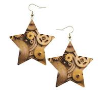 The Clocks Theme Gears Women's Fashion Earrings, Celestial Dangle Earrings, Star Shape Jewelry for a Versatile