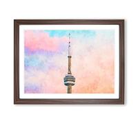 The Cn Tower In Toronto Canada Painting Modern Art Framed Print | A4 Walnut Framed Wall Art | Ready to Hang | Modern Cityscape Picture | Living Room Bedroom Lounge Office