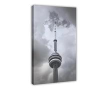 The CN Tower in Toronto Features Minimalist Black And White Art. Canvas Poster Bedroom Decor Landscape Office Room Decor Gift 16x24inch(40x60cm)