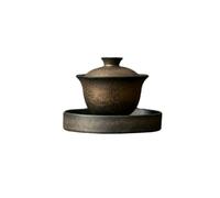 The coarse pottery kiln is glazed and refined, and the three talents cover the bowl. Chinese exquisite kung fu tea set -DD gold-plated rust-three talents cover the bowl