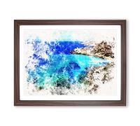 The Coast Of Malta Watercolour Modern Framed Wall Art Print, Ready to Hang Picture for Living Room Bedroom Home Office Décor, Walnut A3 (46 x 34 cm)
