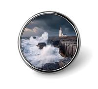 The Coast with Tower Round Metal Brooches 1 Inch Memorial Badges Exquisite Decorations Pins for Clothing