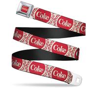 The Coca-Cola Company Belt, Seatbelt Buckle Belt, Vintage Coke Bottle Caps White Red, Adjustable, Red, 1.5" Wide - Fits Pant Size 32-52