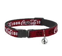 The Coca-Cola Company Cat Collar, Breakaway Collar with Bell, Coca Cola 1886 Script Logo Blues White Red, 8.5 to 12 Inches 0.5 Inch Wide