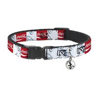 The Coca-Cola Company Cat Collar, Breakaway Collar with Bell, Coca Cola Script Logo Blocks Red White Light Blue, 8.5 to 12 Inches 0.5 Inch Wide