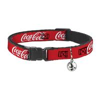The Coca-Cola Company Cat Collar, Breakaway Collar with Bell, Coca Cola Script Logo Red White, 8.5 to 12 Inches 0.5 Inch Wide