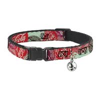 The Coca-Cola Company Cat Collar, Breakaway Collar with Bell, Drink Coca Cola Coke Patches Stacked Multi Color, 8.5 to 12 Inches 0.5 Inch Wide