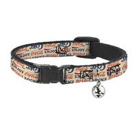 The Coca-Cola Company Cat Collar, Breakaway Collar with Bell, Enjoy Coca Cola Coke Logos Collage Beige Red Blue, 8.5 to 12 Inches 0.5 Inch Wide