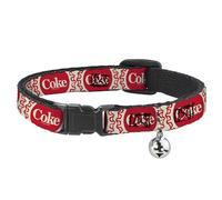 The Coca-Cola Company Cat Collar, Breakaway Collar with Bell, Vintage Coke Bottle Caps White Red, 8.5 to 12 Inches 0.5 Inch Wide