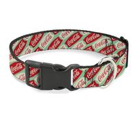 The Coca-Cola Company Dog Collar, Plastic Buckle, Coca-Cola Lettering, Marquee Logo, Green, Red, White, 20" to 31", 1.5" Wide