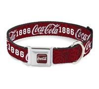 The Coca-Cola Company Pet Collar, Dog Collar Metal Seatbelt Buckle, Coca Cola 1886 Script Logo Blues White Red, 13 to 17 Inches 1.5 Inch Wide