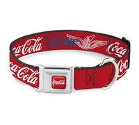 The Coca-Cola Company Pet Collar, Dog Collar Metal Seatbelt Buckle, Coca Cola Enjoy Coke Bottle in Hand Wings Logo Red White Blue, 11 to 16.5 Inches 1.0 Inch Wide