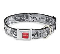 The Coca-Cola Company Pet Collar, Dog Collar Metal Seatbelt Buckle, Coca Cola Enjoy Refresh Can and Bottle Grays White Black, 11 to 16.5 Inches 1.0 Inch Wide