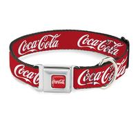 The Coca-Cola Company Pet Collar, Dog Collar Metal Seatbelt Buckle, Coca Cola Script Logo Red White, 15 to 24 Inches 1.0 Inch Wide