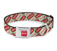 The Coca-Cola Company Pet Collar, Dog Collar Metal Seatbelt Buckle, Coca Cola Script Marquee Logo Green Red White, 15 to 24 Inches 1.0 Inch Wide