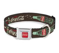 The Coca-Cola Company Pet Collar, Dog Collar Metal Seatbelt Buckle, Coke Drink Coca Cola Pause and Refresh Bottle Brown Red White, 9.5 to 13 Inches 1.0 Inch Wide