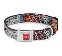 The Coca-Cola Company Pet Collar, Dog Collar Metal Seatbelt Buckle, Coke is It Pop Art Collage Multi Color, 16 to 23 Inches 1.5 Inch Wide