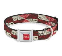 The Coca-Cola Company Pet Collar, Dog Collar Metal Seatbelt Buckle, Drink Coca Cola Coke Diamond Blocks Red Brown Beige, 13 to 17 Inches 1.5 Inch Wide