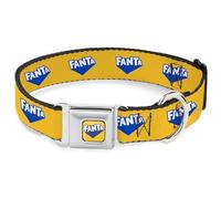 The Coca-Cola Company Pet Collar, Dog Collar Metal Seatbelt Buckle, Fanta Logo Pineapple Yellow Blue White, 9.5 to 13 Inches 1.0 Inch Wide