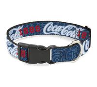 The Coca-Cola Company Pet Collar, Dog Collar Plastic Buckle, Coca Cola 1886 Script Logo Blues White Red, 13 to 17 Inches 1.5 Inch Wide