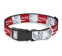 The Coca-Cola Company Pet Collar, Dog Collar Plastic Buckle, Coca Cola Script Logo Blocks Red White Light Blue, 9.5 to 13 Inches 1.0 Inch Wide