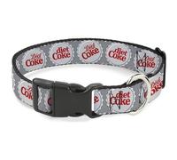 The Coca-Cola Company Pet Collar, Dog Collar Plastic Buckle, Diet Coke Bottle Caps Grays White Red, 8.5 to 12 Inches 0.5 Inch Wide