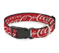 The Coca-Cola Company Pet Collar, Dog Collar Plastic Buckle, Drink Coca Cola Typograpy Logo Scattered Red White, 20 to 31 Inches 1.5 Inch Wide