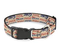 The Coca-Cola Company Pet Collar, Dog Collar Plastic Buckle, Enjoy Coca Cola Coke Logos Collage Beige Red Blue, 16 to 23 Inches 1.5 Inch Wide