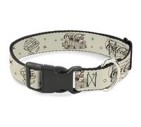 The Coca-Cola Company Pet Collar, Dog Collar Plastic Buckle, Vintage Coca Cola Coke Icons and Ad Logos White Brown, 9.5 to 14.5 Inches 0.5 Inch Wide