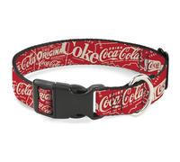 The Coca-Cola Company Pet Collar, Dog Collar Plastic Buckle, Vintage Coca Cola Coke Icons and Ad Logos Red White, 15 to 24 Inches 1.0 Inch Wide