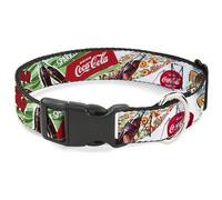 The Coca-Cola Company Pet Collar, Dog Collar Plastic Buckle, Vintage Coca Cola Go Refreshed Ads and Icons Collage, 7 to 8.5 Inches 0.5 Inch Wide