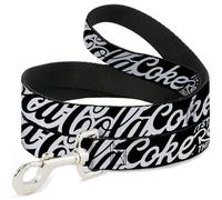The Coca-Cola Company Pet Leash, Dog Leash, Coca Cola Coke Typography Its The Real Thing Black White, 6 Feet Long 1.0 Inch Wide
