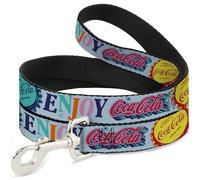 The Coca-Cola Company Pet Leash, Dog Leash, Coca Cola Delicious Refreshing Enjoy Bottle Caps Multi Color, 4 Feet Long 1.0 Inch Wide
