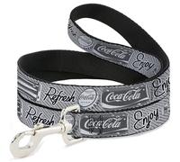 The Coca-Cola Company Pet Leash, Dog Leash, Coca Cola Enjoy Refresh Can and Bottle Grays White Black, 4 Feet Long 1.0 Inch Wide