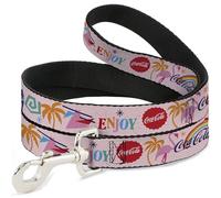 The Coca-Cola Company Pet Leash, Dog Leash, Coca Cola Enjoy Vibrant Icons Collage Pinks Multi Color, 6 Feet Long 1.0 Inch Wide
