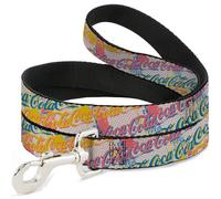 The Coca-Cola Company Pet Leash, Dog Leash, Coca Cola Script Logo Stacked Pop Art White Multi Pastel, 6 Feet Long 1.0 Inch Wide