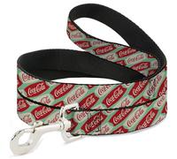 The Coca-Cola Company Pet Leash, Dog Leash, Coca Cola Script Marquee Logo Green Red White, 6 Feet Long 1.0 Inch Wide