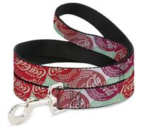 The Coca-Cola Company Pet Leash, Dog Leash, Drink Coca Cola Coke Patches Stacked Multi Color, 4 Feet Long 1.0 Inch Wide