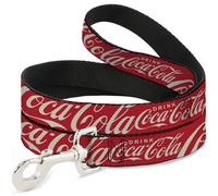 The Coca-Cola Company Pet Leash, Dog Leash, Drink Coca Cola Typograpy Logo Scattered Red White, 4 Feet Long 1.0 Inch Wide
