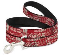 The Coca-Cola Company Pet Leash, Dog Leash, Vintage Coca Cola Coke Icons and Ad Logos Red White, 4 Feet Long 1.0 Inch Wide