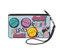 The Coca-Cola Company Wallet, Zip Pouch, Coca Cola Delicious Refreshing Bottle Caps Multi Color, Canvas