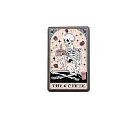 The Coffee Tarot Card Enamel Pin, Skeleton Drinking Coffee Pin Brooch, Funny Caffeinated Brooch, Funny Gift For Caffeine Addict Barista, Caffeine Lover Lapel Badges, Gothic Badge, Spooky Aesthetic