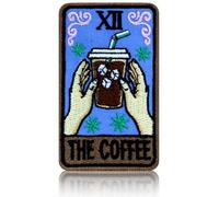 The Coffee Tarot Card Patch Embroidered Iron On Morale Patch Mystical Caffeine Cozy Witch Witchcore Spiritual Cottagecore Aesthetic Badge for Backpack Jacket Vest Hat Tote Bag Accessories 3 Inch