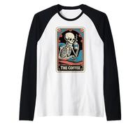 The Coffee Tarot Card Skeleton Office Coworker Coffee Raglan Baseball Tee