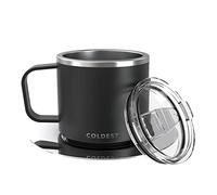 The Coldest Water Stackable Insulated Espresso Cup with Saucer - Insulated Triple Wall Stainless Steel Travel Double Shot Espresso Coffee Mug with Sliding Lid (4 oz, Stealth Black)