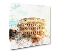 The Coliseum in Rome Italy Watercolour Canvas Print | Gallery Wrapped 30mm Frame Wall Art | 20x20 inches | Ready to Hang | Modern Picture | Living Room Bedroom Lounge Office