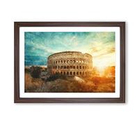 The Colisium in Rome Italy Painting Framed Print | A2 Walnut Framed Wall Art | Ready to Hang | Modern Historical Picture | Living Room Bedroom Lounge Office