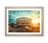 The Colisium In Rome Italy Painting Modern Art Framed Print | A4 Oak Framed Wall Art | Ready to Hang | Modern Historical Picture | Living Room Bedroom Lounge Office